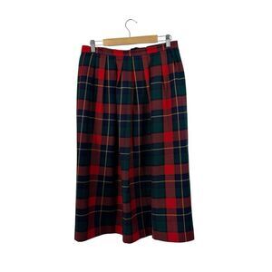Vintage Lands' End 14 Wool Midi Skirt Made In Scotland Plaid Lined Womens